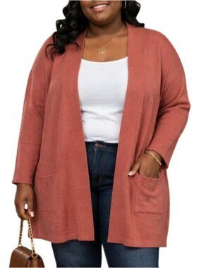 Terra & Sky Plus Size 14W Open-Front Cardigan Pockets Layering Sweater Style